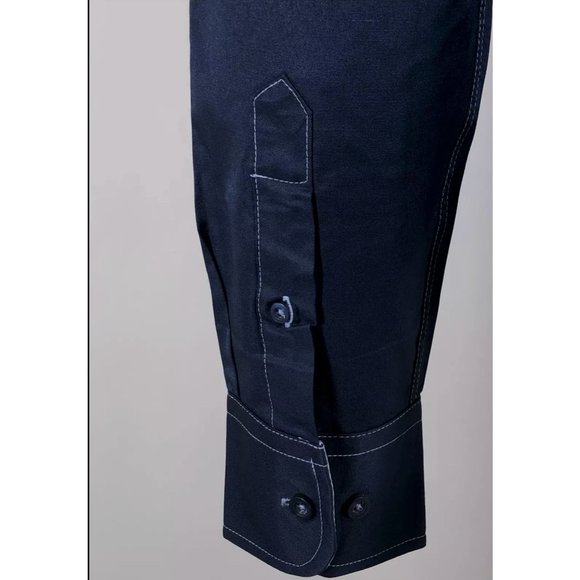 Black Men's long Sleeve Button down Shirt navy - Picture 8 of 9